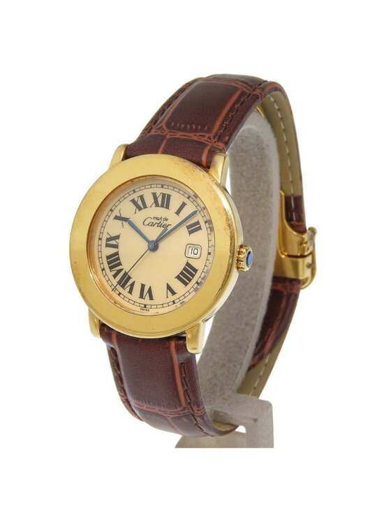 Cartier Must Rondo Gold Plated Leather Quartz Analog Display Ivory Dial Watch main image 4